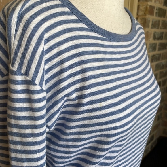 Jones New York Blue Stripe Long Sleeve Drawstring Waist Crewneck Top Tee Sz M - Picture 3 of 14